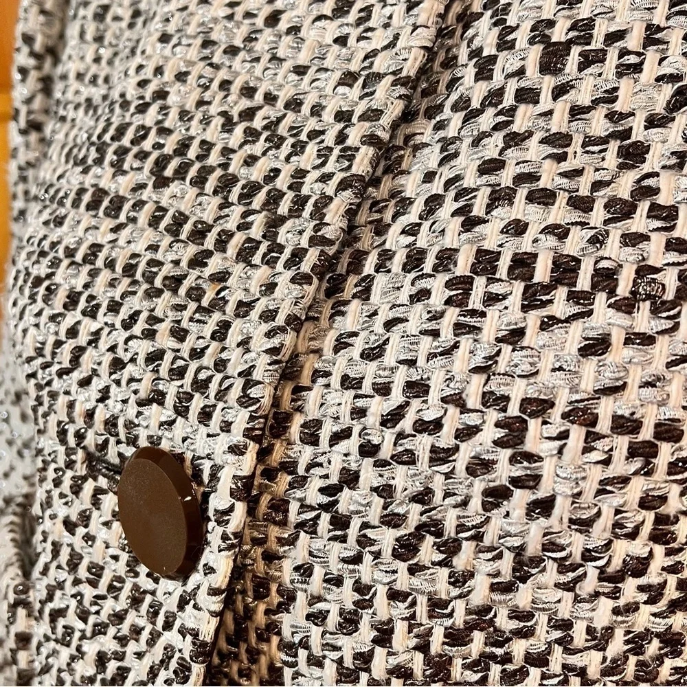Lafayette 148 New York Elegant Brown and White Tweed Jacket Sz-S